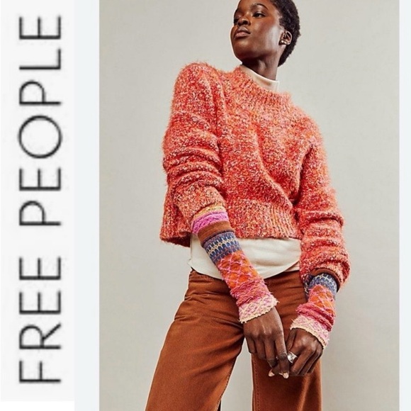 Free People Cozy Knit Sweater Flame Combo Color Size XL - Picture 3 of 12